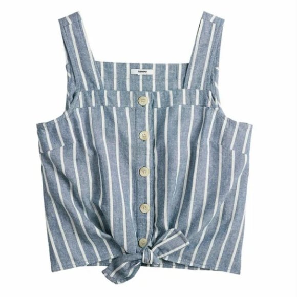 NWT- Sonoma Tie-Hem Squareneck Tank in Denim Blue Stripe Print - Picture 3 of 3